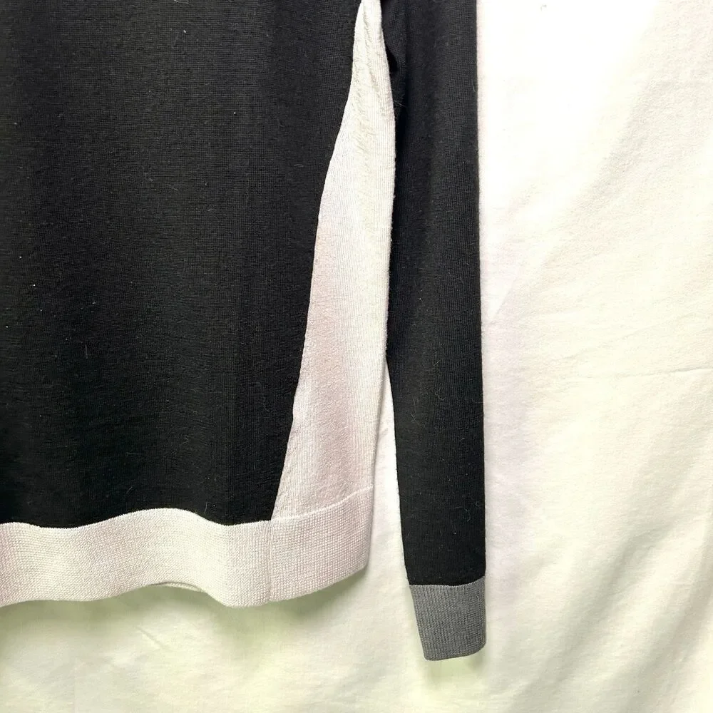 Lord & Taylor 100% Merino Wool Black White Colorblock Sweater Medium